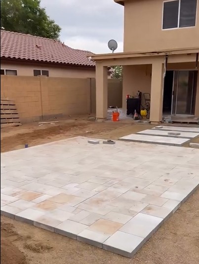 Travertine Patio · Pergola before